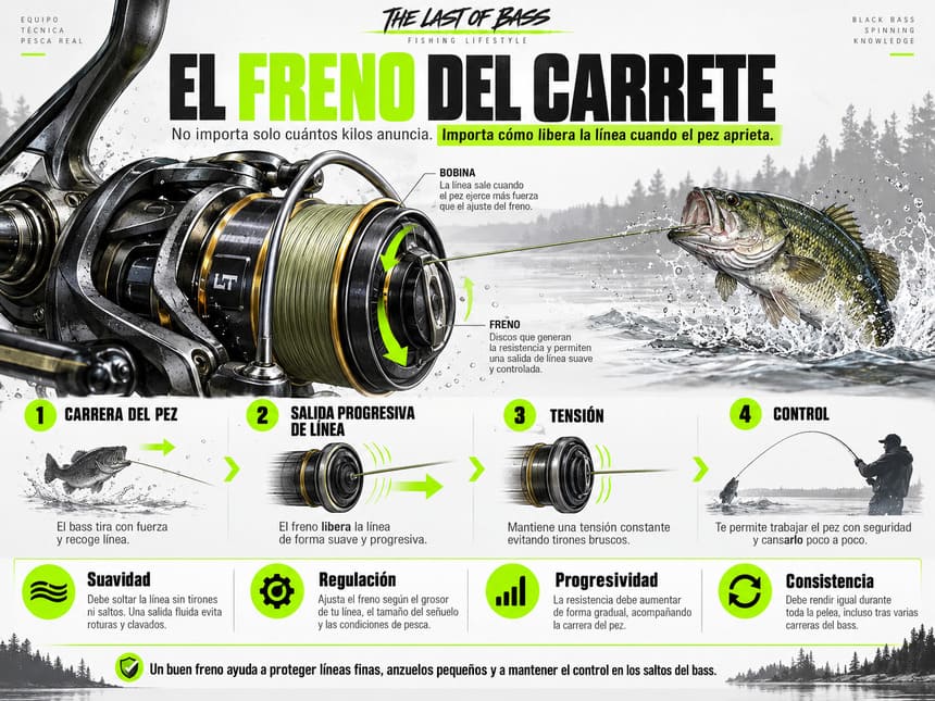 Funcionamiento del freno de un carrete spinning para Black Bass