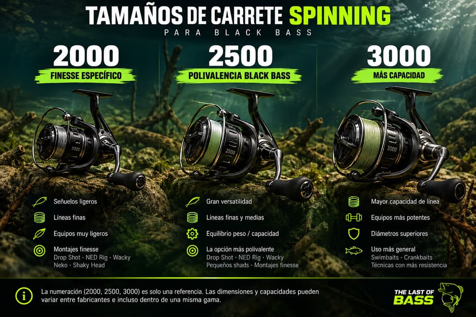Tamaños 2000 2500 y 3000 de carretes para Black Bass